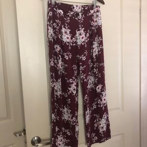 3/$25 Comfy Wide Leg Burgundy Pants with Florals